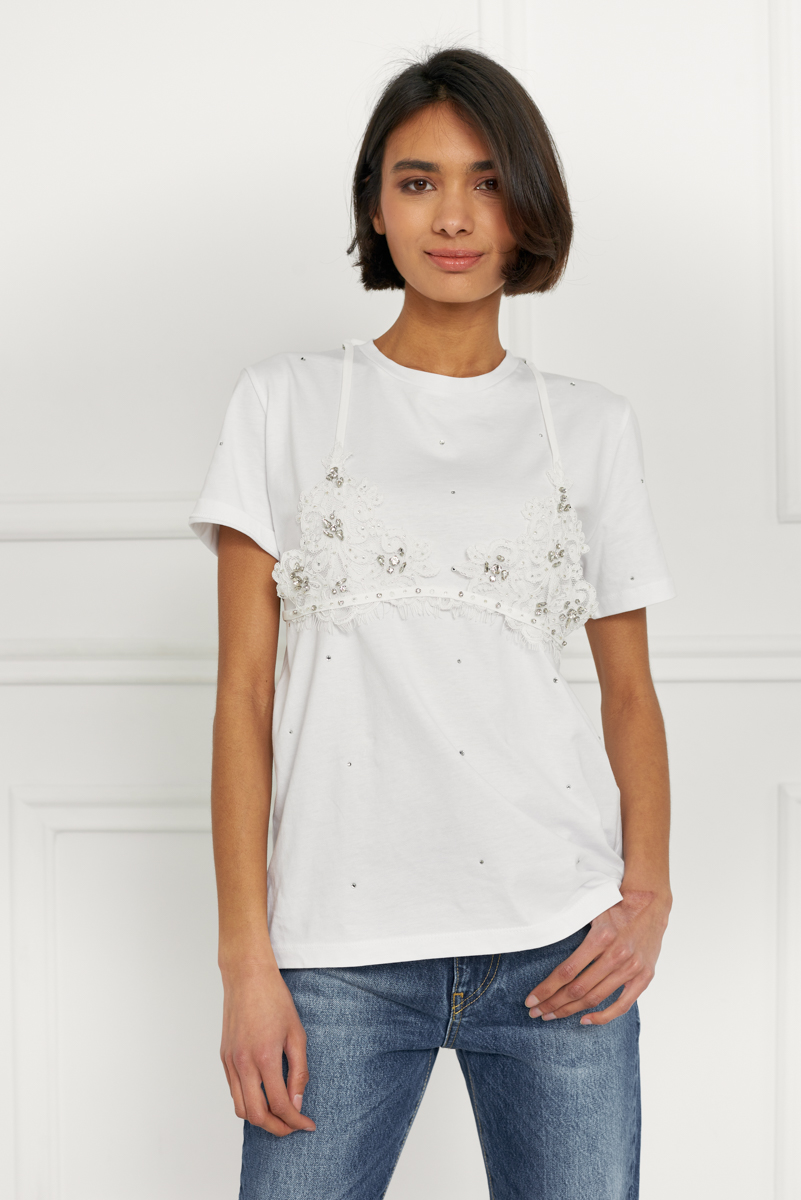 T-Shirt με Μπούστο Δαντέλα