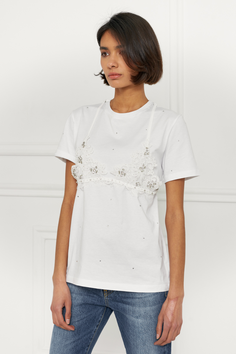 T-Shirt με Μπούστο Δαντέλα