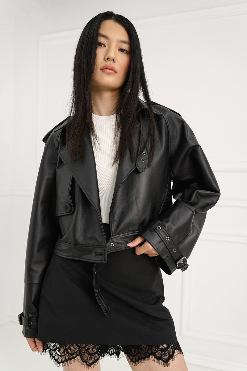 Cropped Trench Leather Jacket