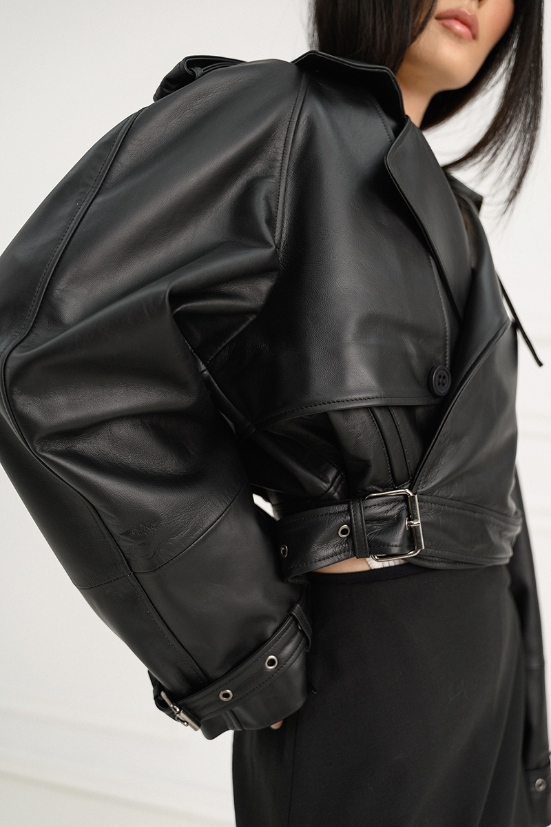 Cropped Trench Leather Jacket