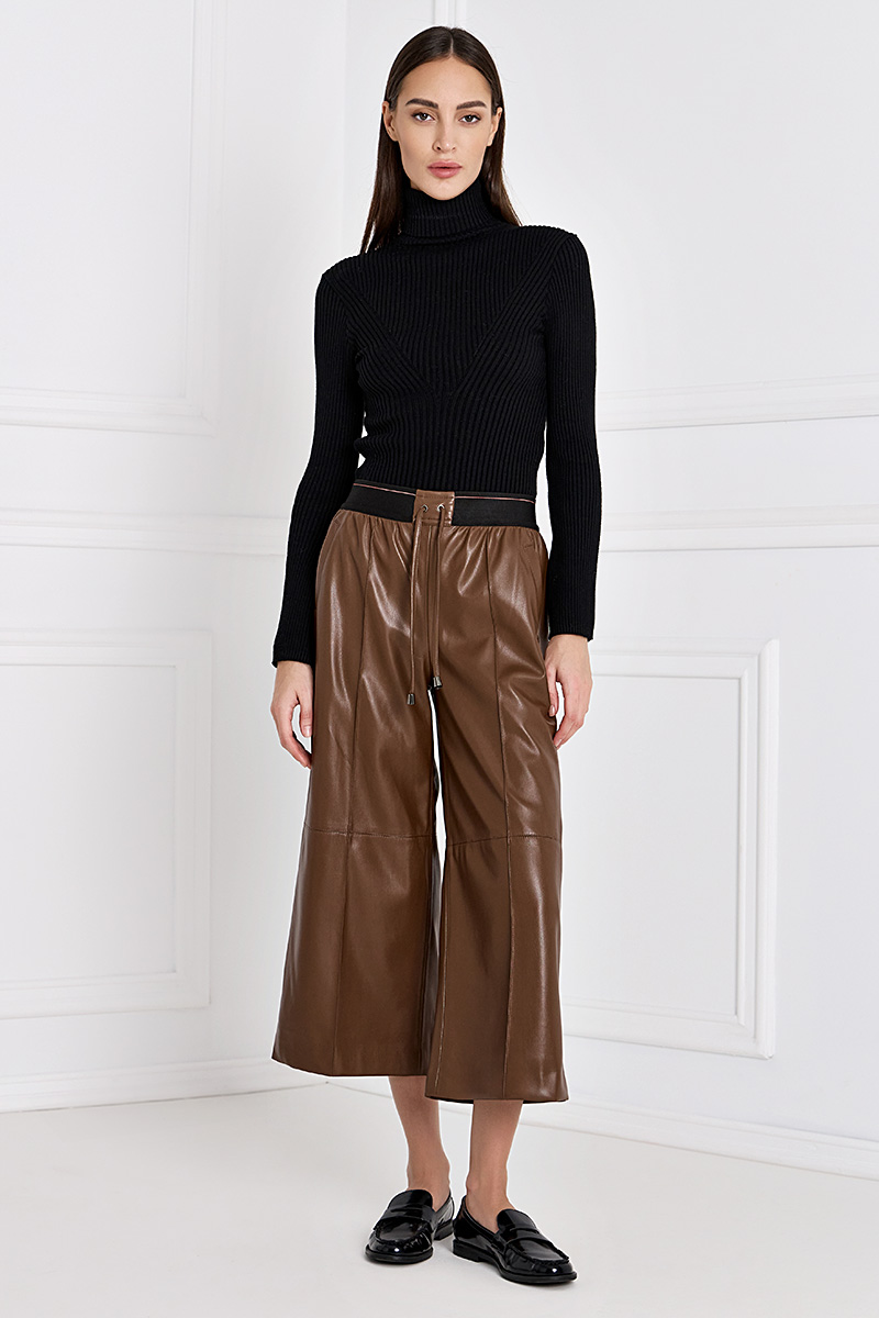 Brown faux leather trousers deals