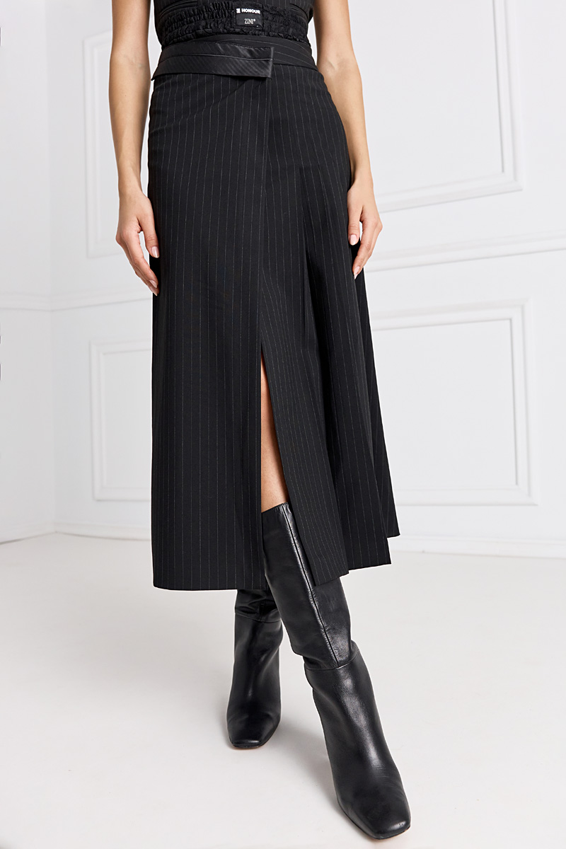 Asymmetric-waist Long Skirt with Brief