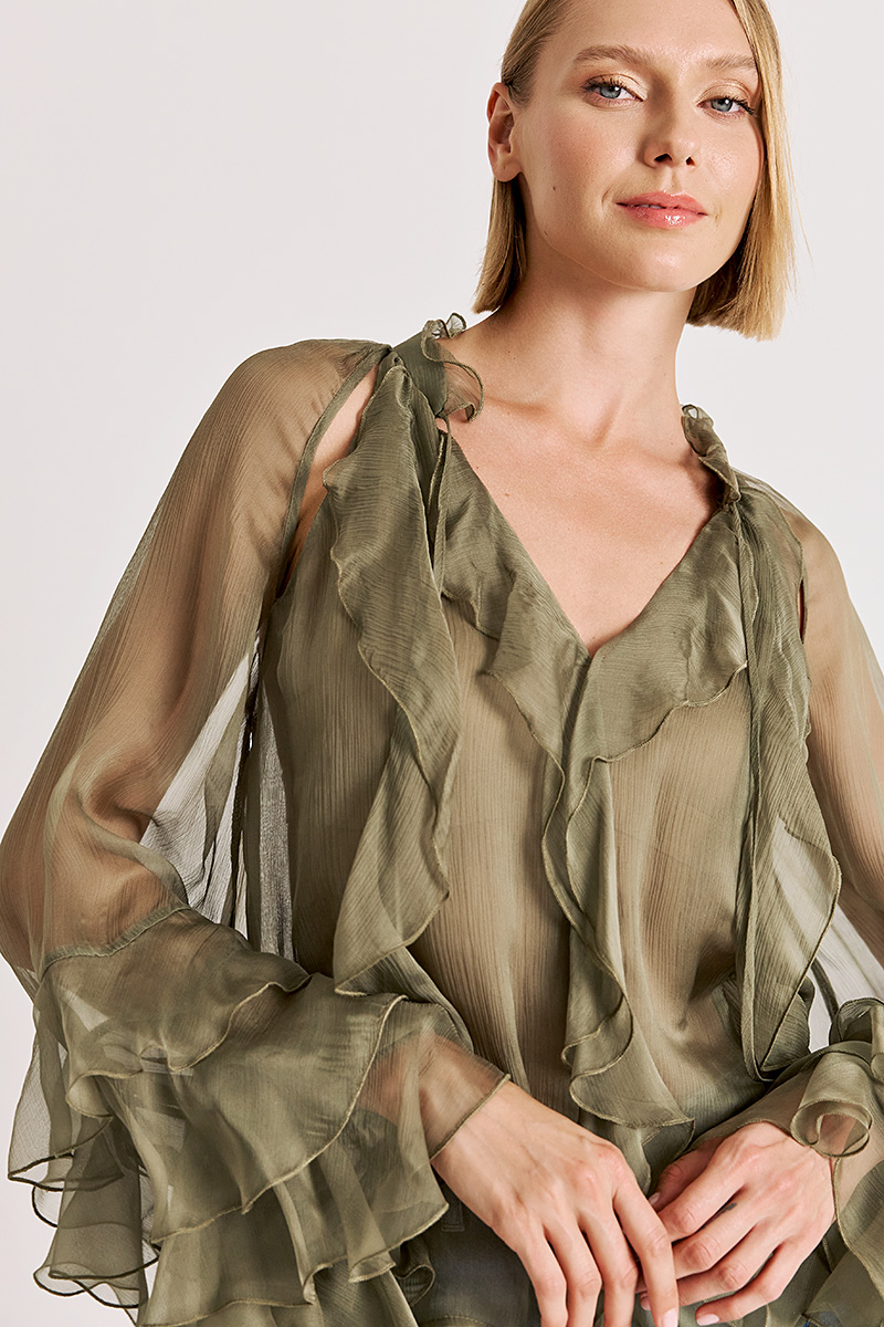 SILK BLOUSE WITH BELL SLEEVE