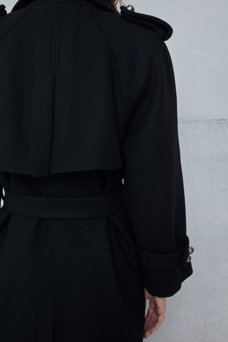 WOOL DOUBLE-BREASTED COAT WITH BELT - BLACK CHERRY | Zini WOOL DOUBLE-BREASTED COAT WITH BELT - BLACK CHERRY | Zini