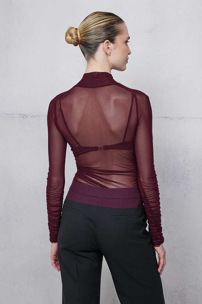 SHEER TURTLENECK TOP - BLACK CHERRY | Zini Boutique