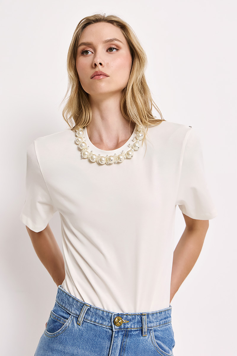 BODYSUIT WITH EMBROIDERED PEARLS