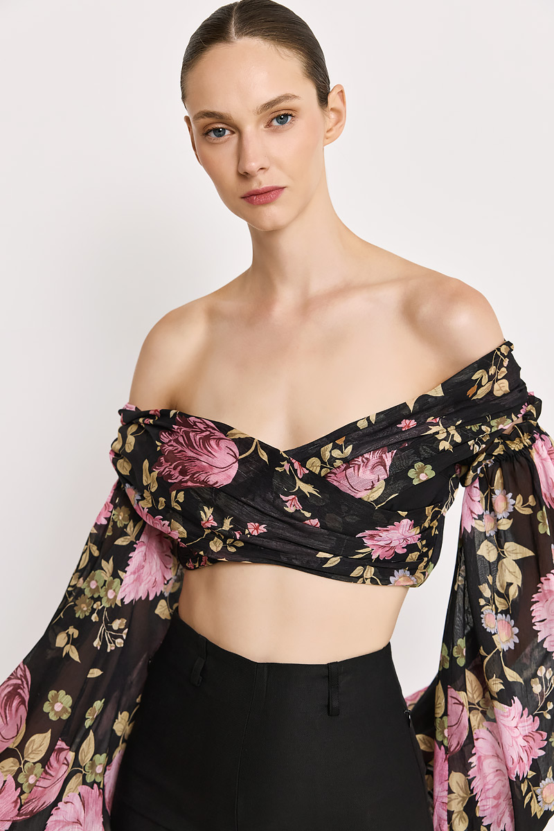 PRINTED BUSTIER WITH DETACHABLE SLEEVES