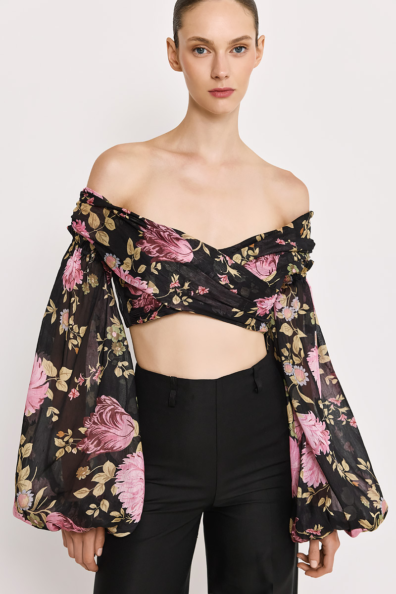 PRINTED BUSTIER WITH DETACHABLE SLEEVES