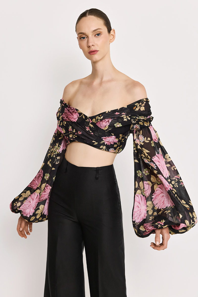 PRINTED BUSTIER WITH DETACHABLE SLEEVES