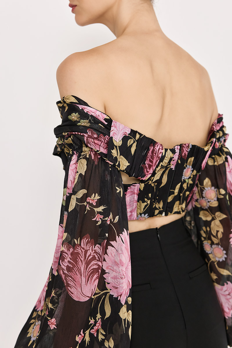 PRINTED BUSTIER WITH DETACHABLE SLEEVES