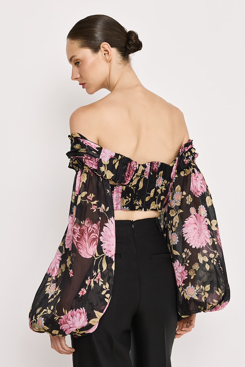 PRINTED BUSTIER WITH DETACHABLE SLEEVES