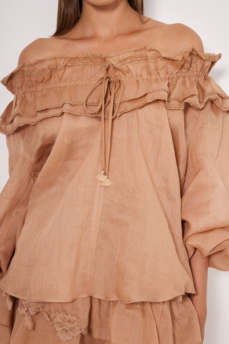 OFF-SHOULDER BLOUSE WITH RUFFLES