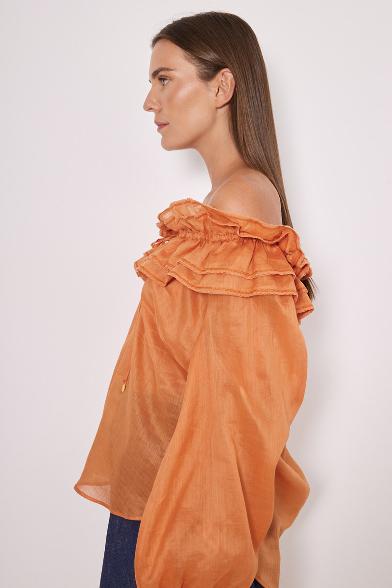 OFF-SHOULDER BLOUSE WITH RUFFLES