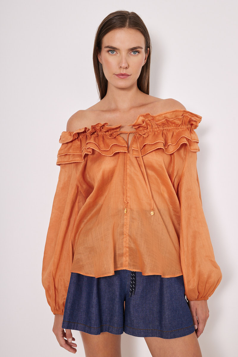 OFF-SHOULDER BLOUSE WITH RUFFLES