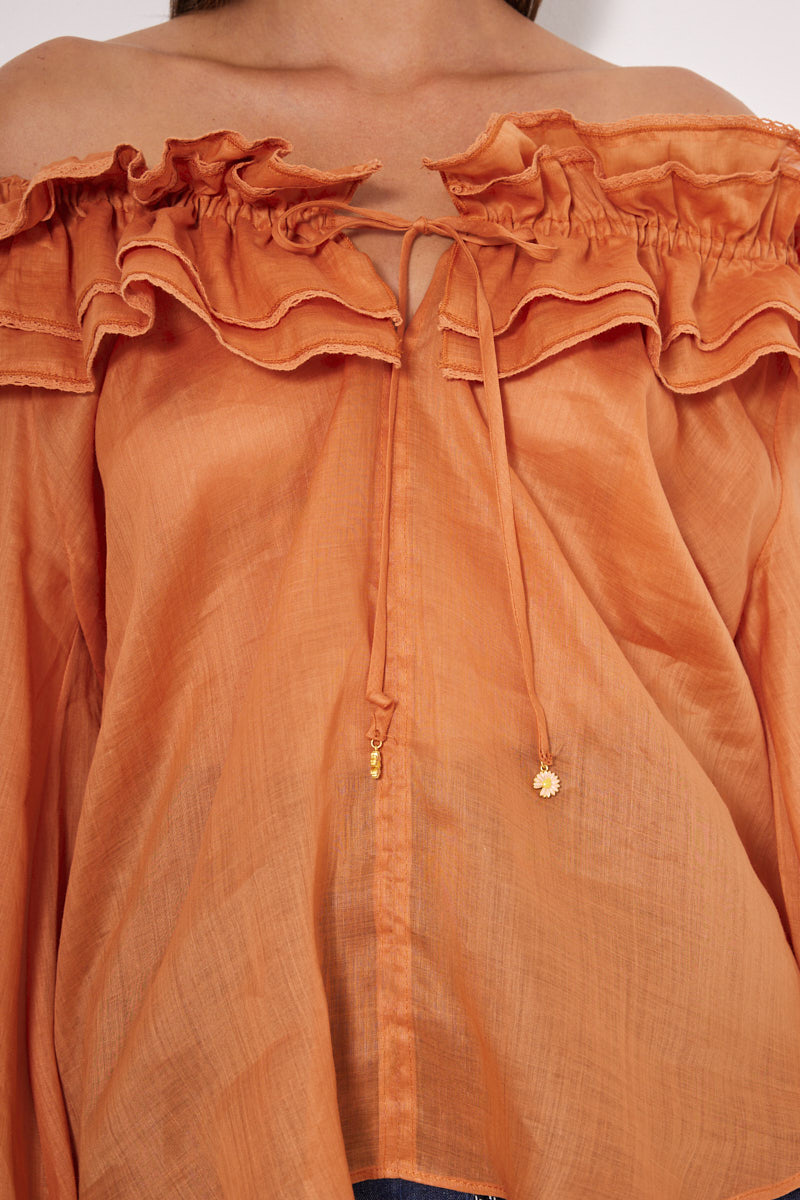 OFF-SHOULDER BLOUSE WITH RUFFLES