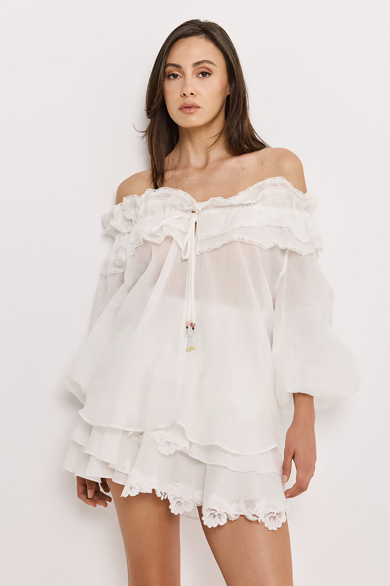 OFF-SHOULDER BLOUSE WITH RUFFLES