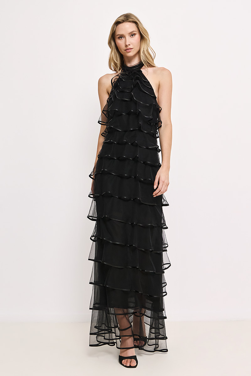 MAXI DRESS WITH TULLE RUFLLES