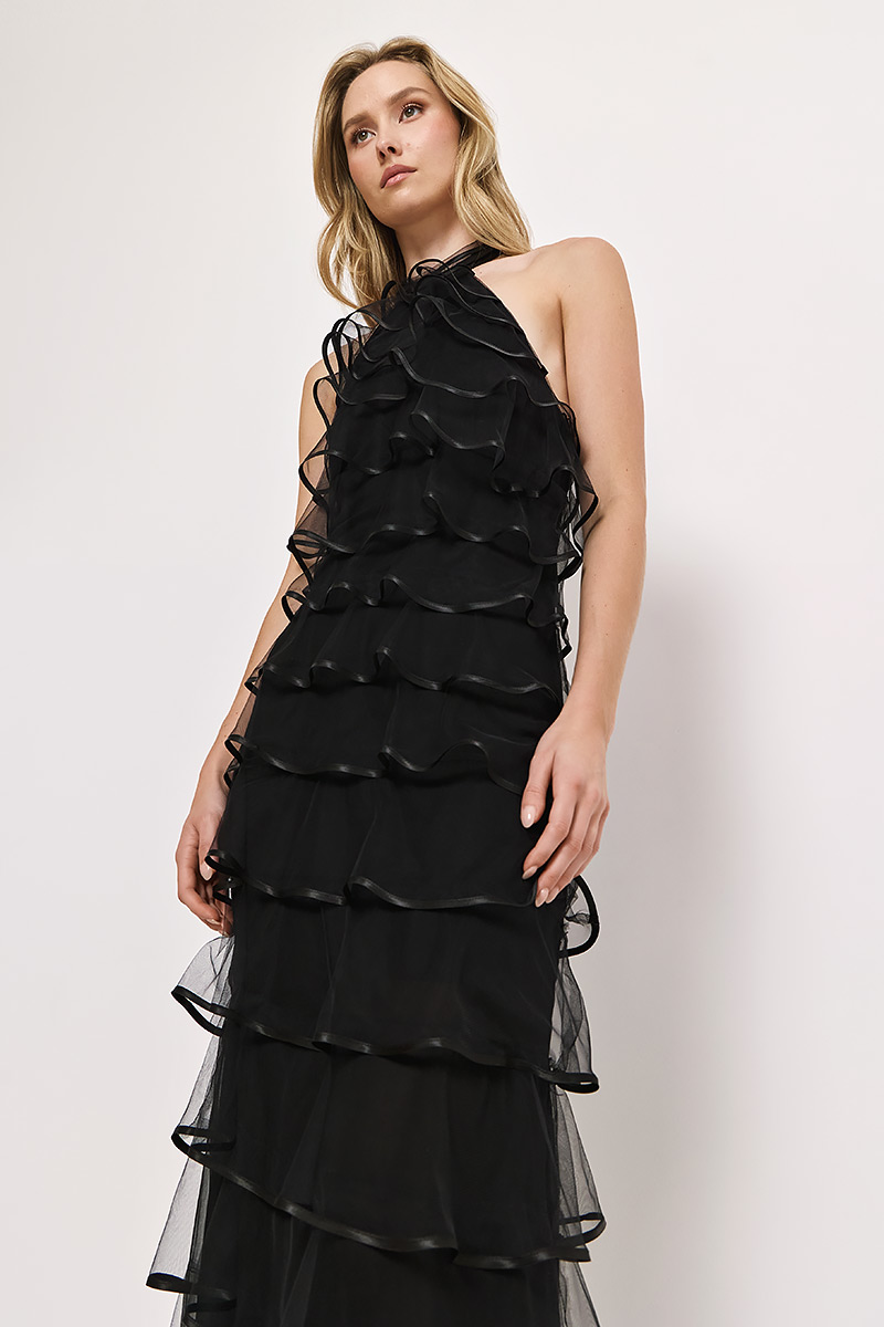 MAXI DRESS WITH TULLE RUFLLES