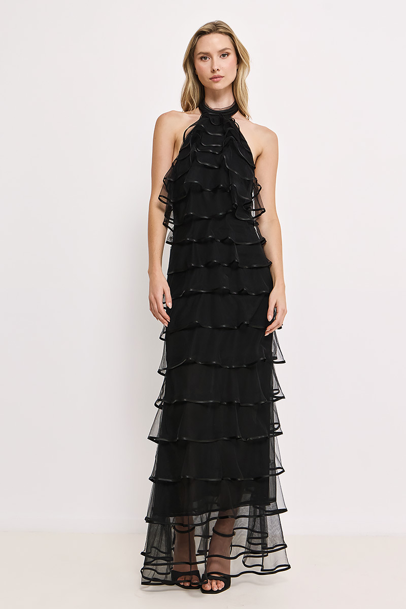 MAXI DRESS WITH TULLE RUFLLES
