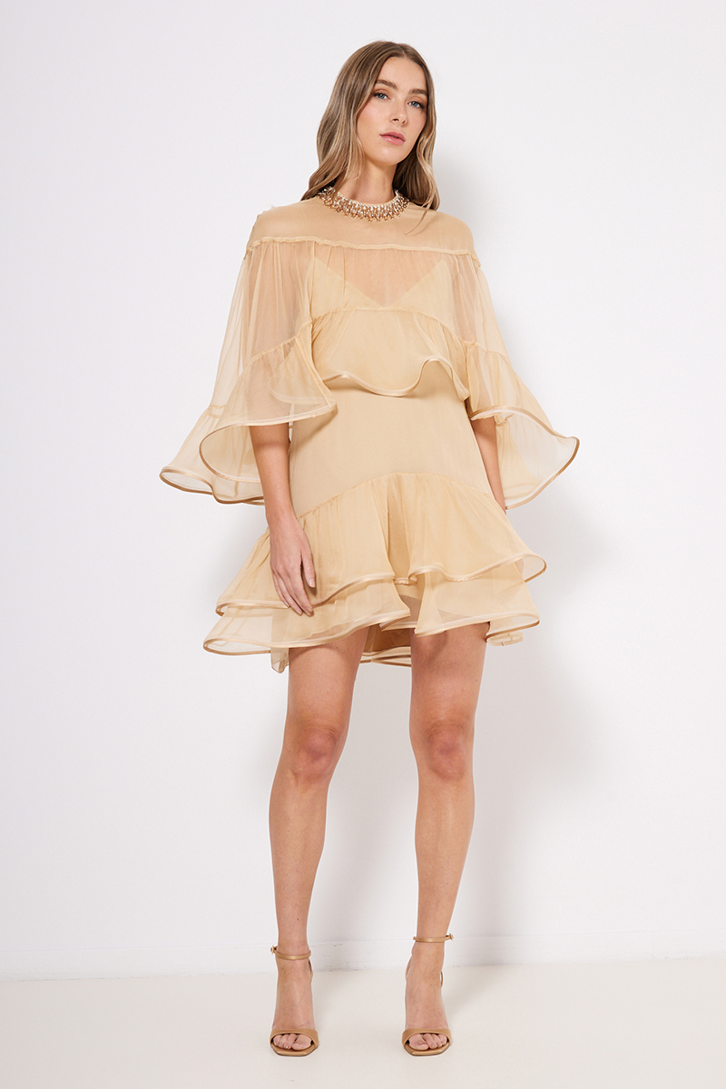 MINI SILK DRESS WITH DETACHABLE CAPE