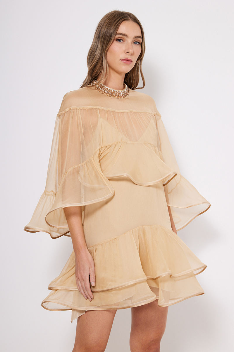 MINI SILK DRESS WITH DETACHABLE CAPE