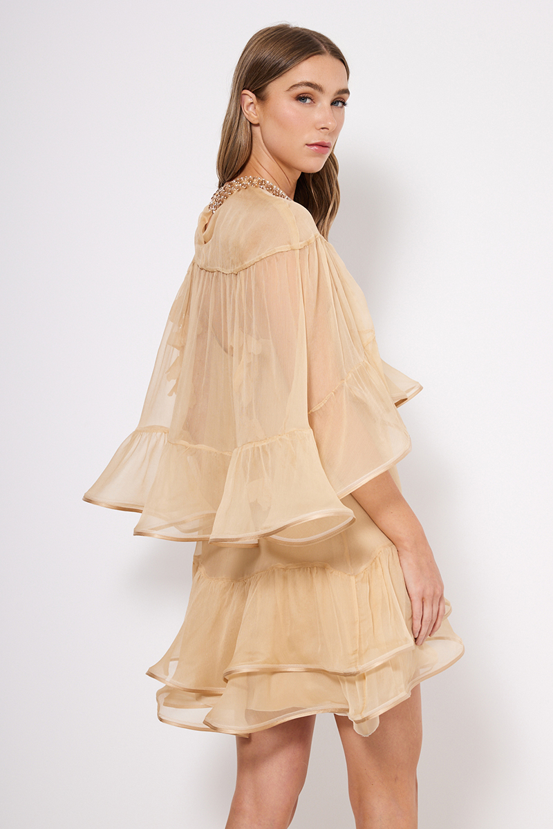 MINI SILK DRESS WITH DETACHABLE CAPE