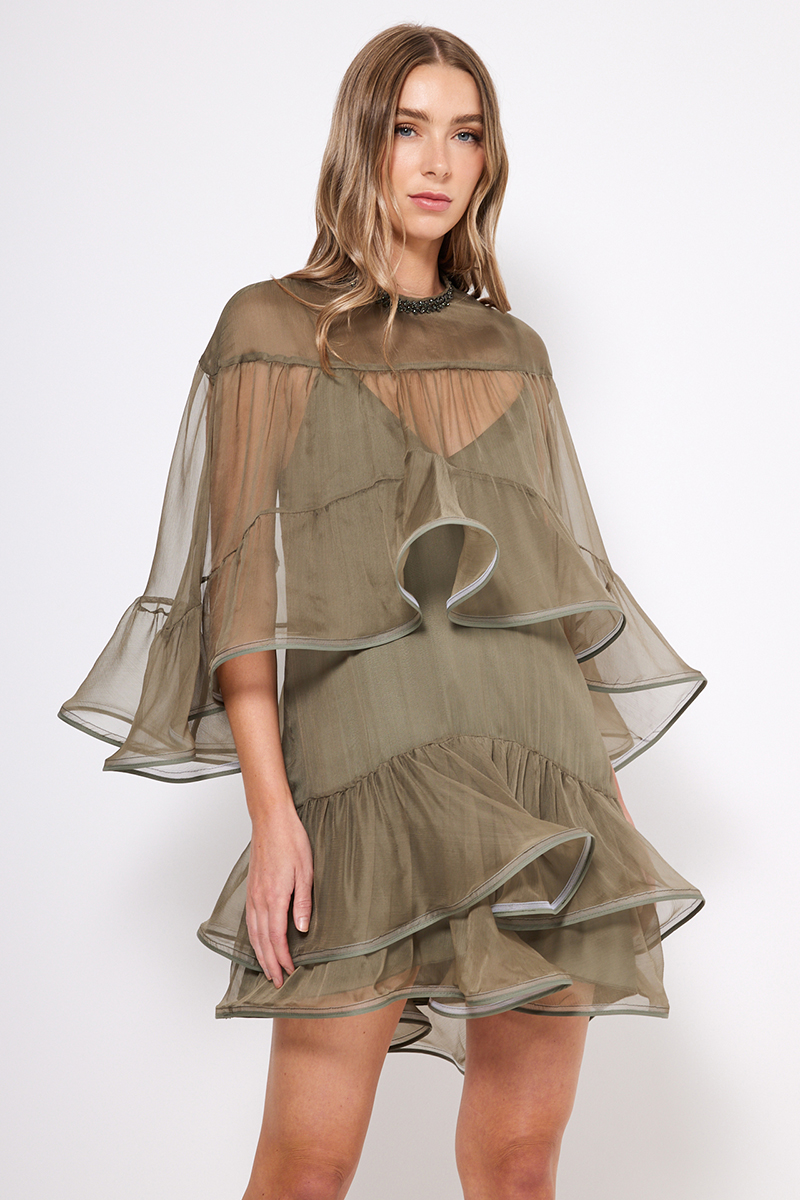 MINI SILK DRESS WITH DETACHABLE CAPE
