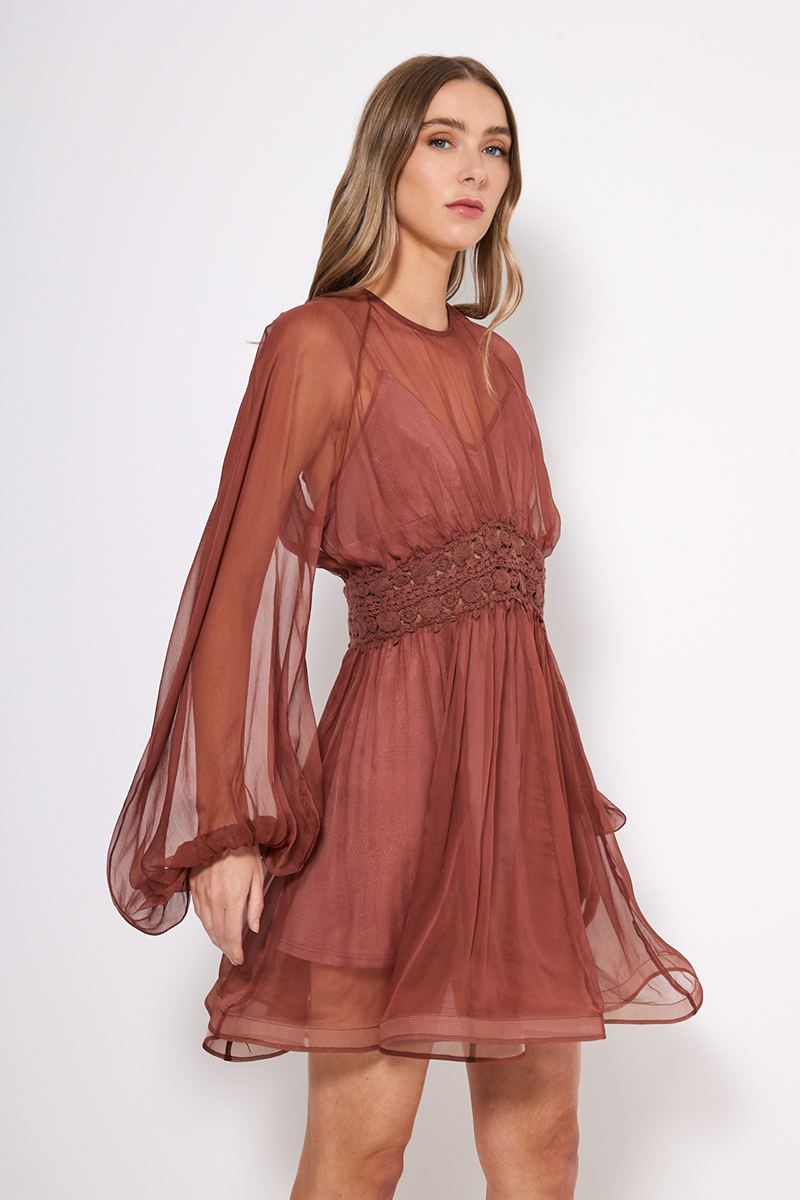 MINI SILK DRESS WITH EMBROIDERY