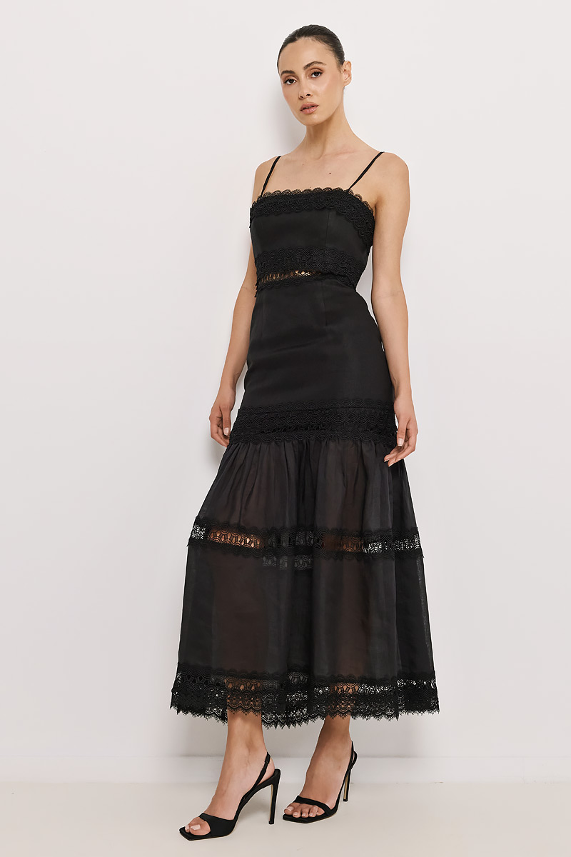 LINEN MIDI DRESS WITH TRIMS