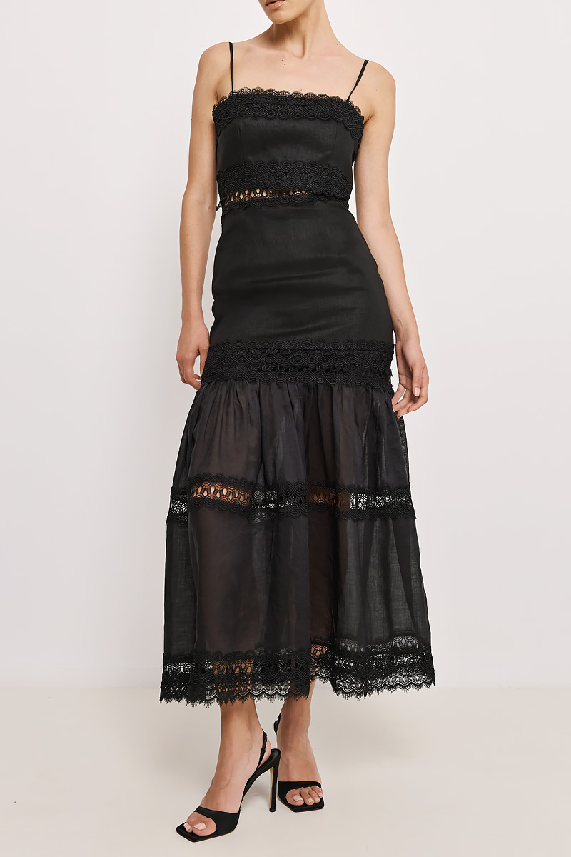 LINEN MIDI DRESS WITH TRIMS