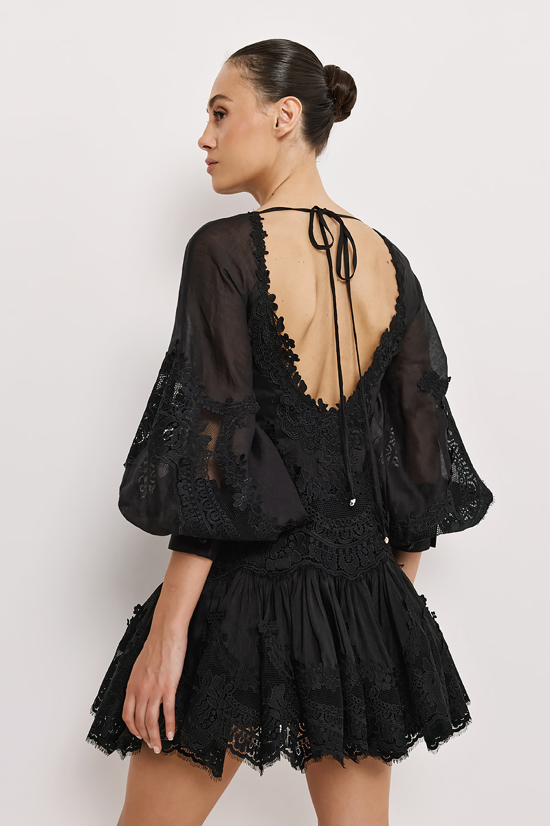 MINI DRESS WITH OPEN BACK AND EMBROIDERY