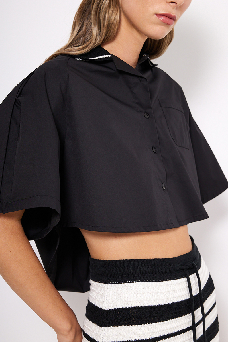 CROP SHIRT WITH KNITTED COLLAR