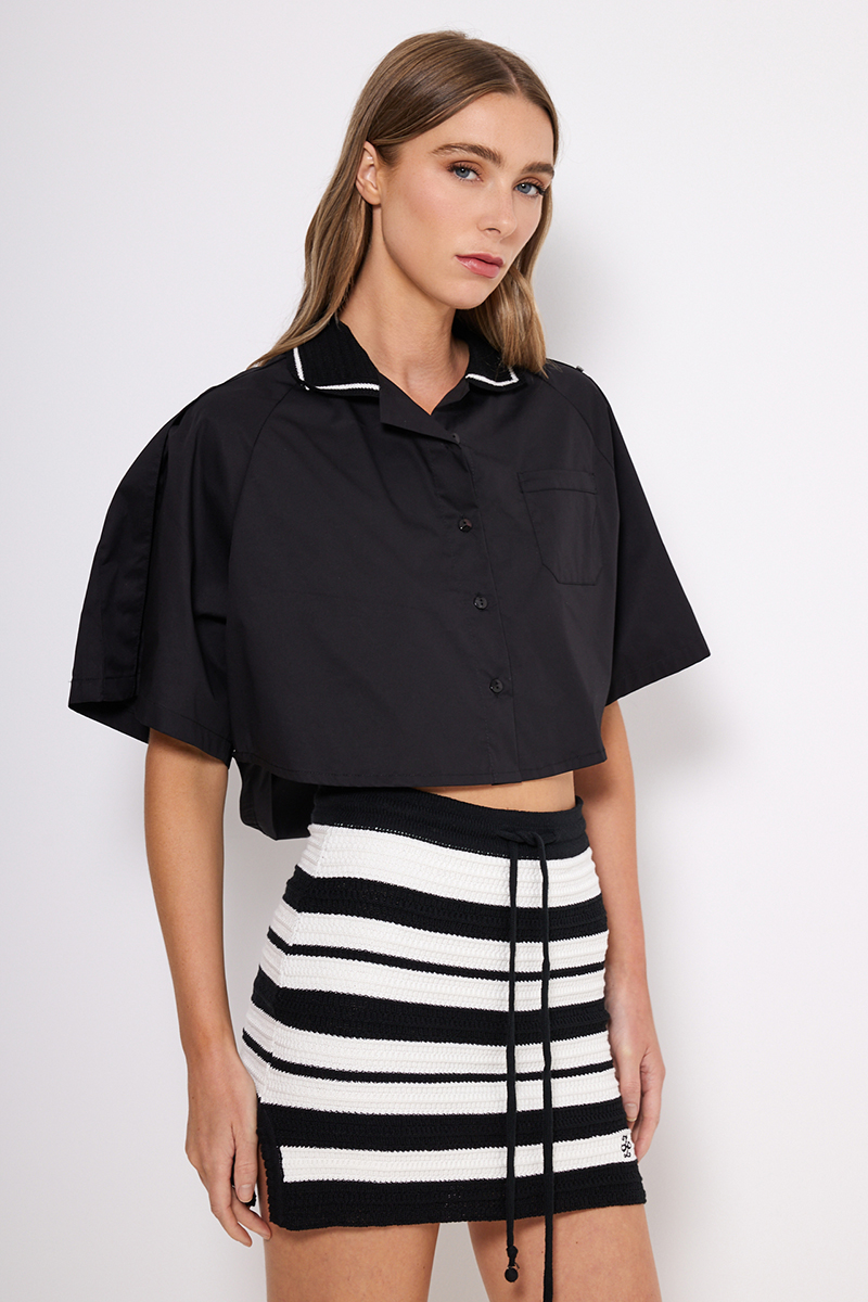 CROP SHIRT WITH KNITTED COLLAR