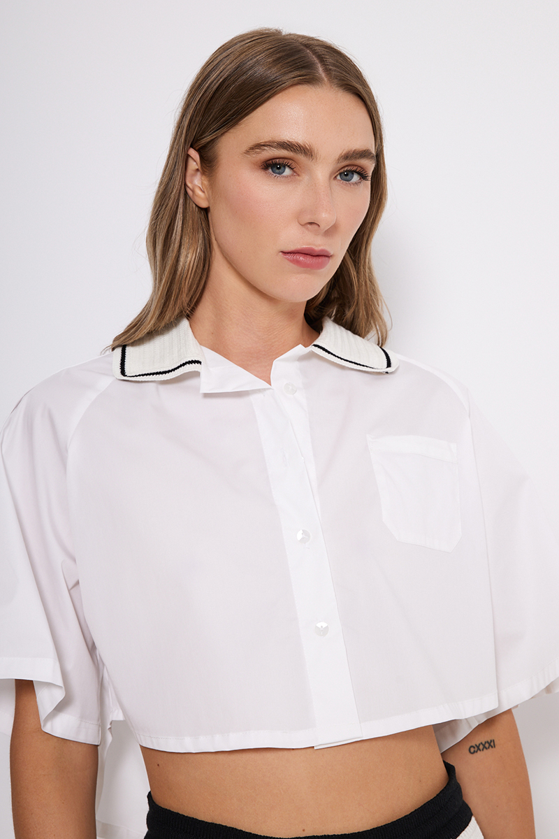 CROP SHIRT WITH KNITTED COLLAR