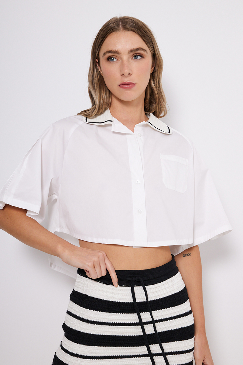 CROP SHIRT WITH KNITTED COLLAR