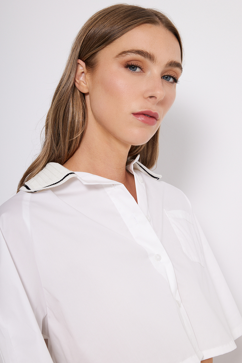 CROP SHIRT WITH KNITTED COLLAR