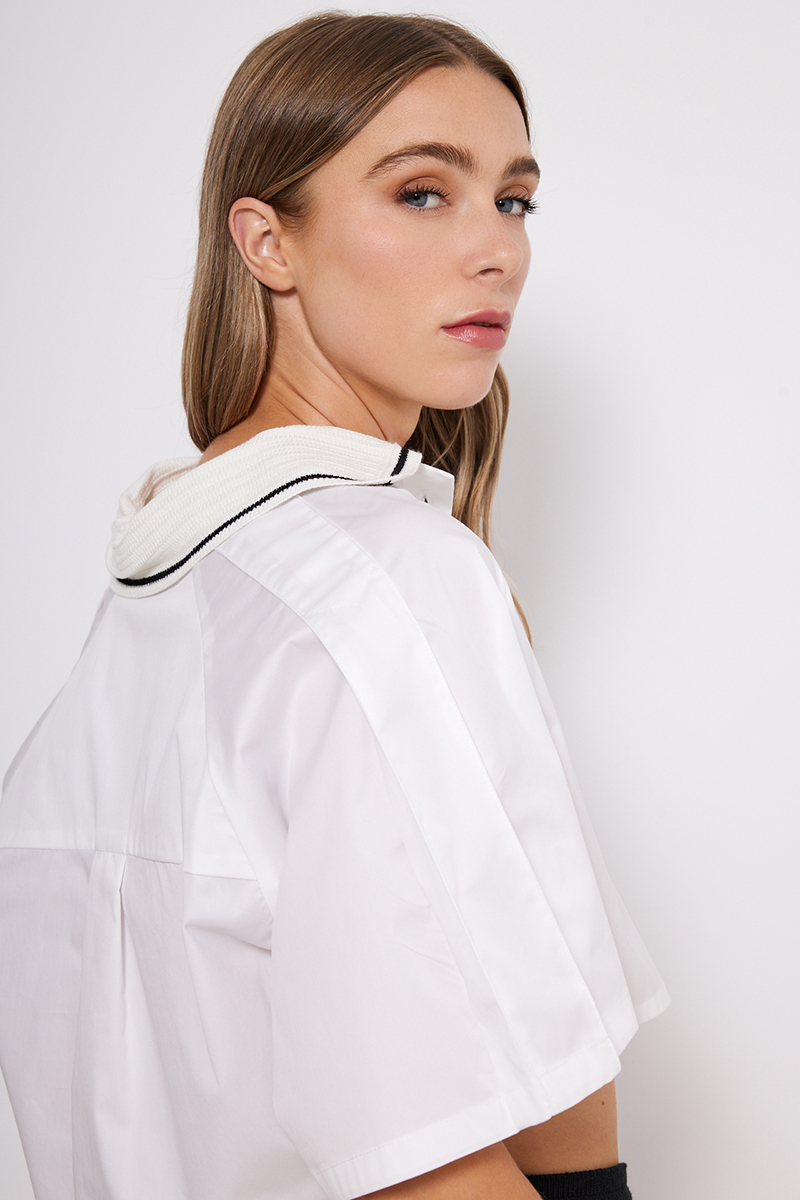 CROP SHIRT WITH KNITTED COLLAR