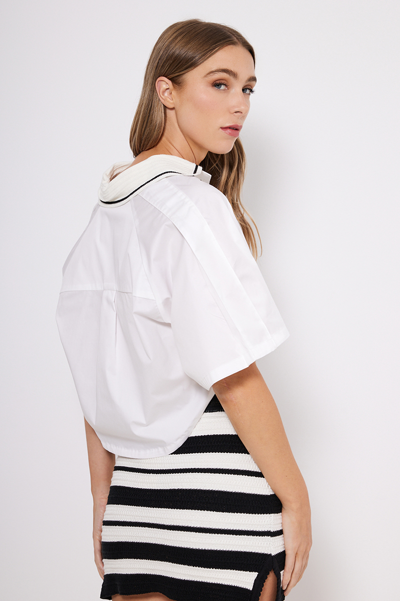 CROP SHIRT WITH KNITTED COLLAR