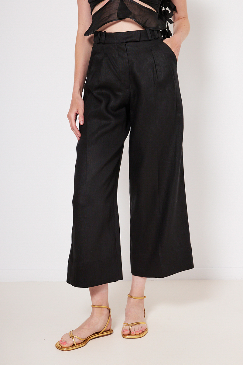 LINEN ZIP CULOTTE WITH PLEATS
