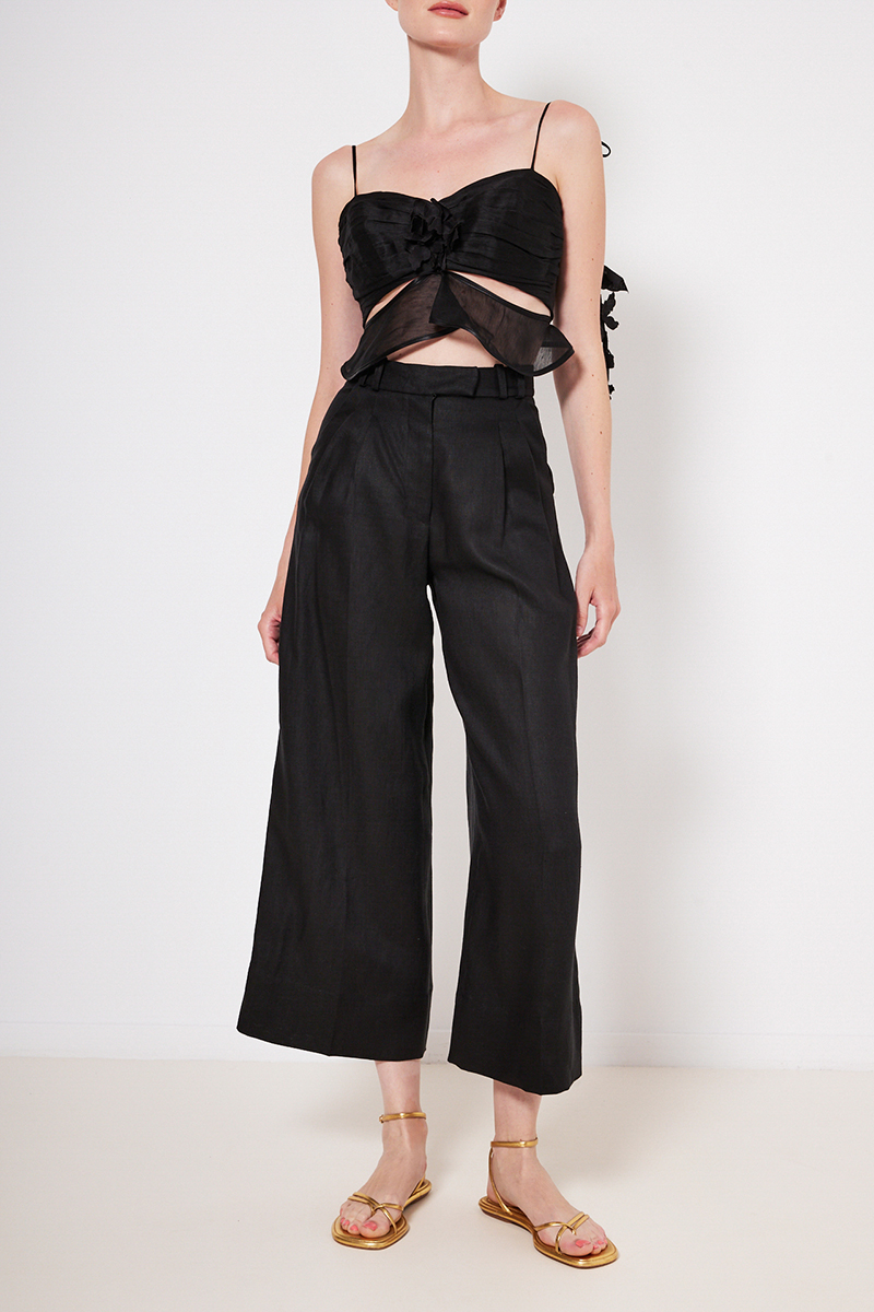 LINEN ZIP CULOTTE WITH PLEATS