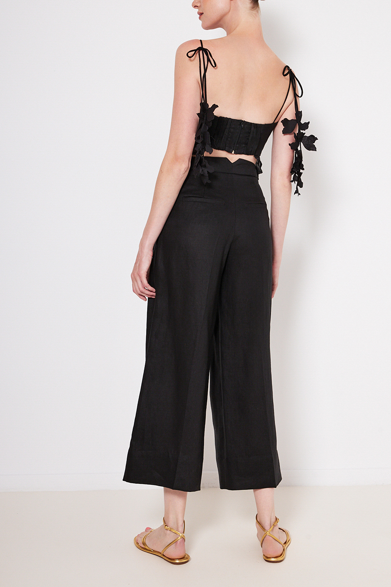 LINEN ZIP CULOTTE WITH PLEATS