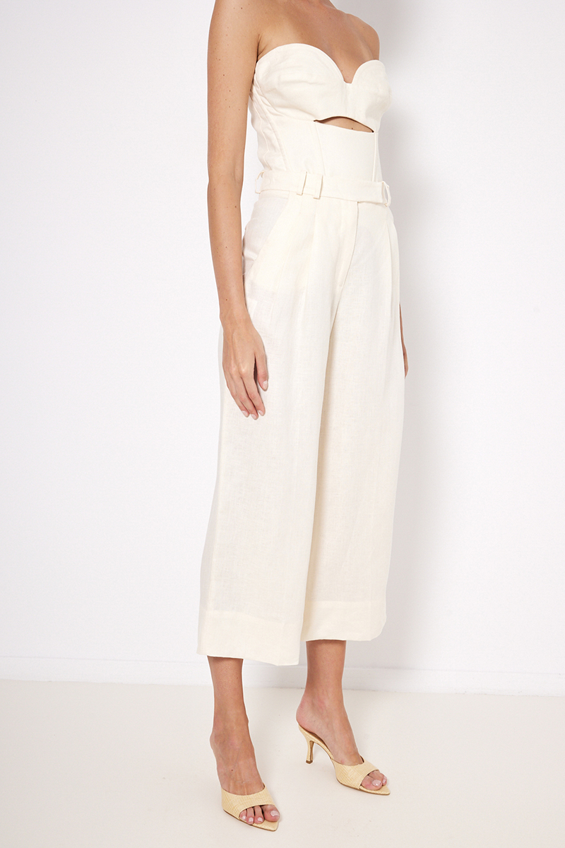 LINEN ZIP CULOTTE WITH PLEATS