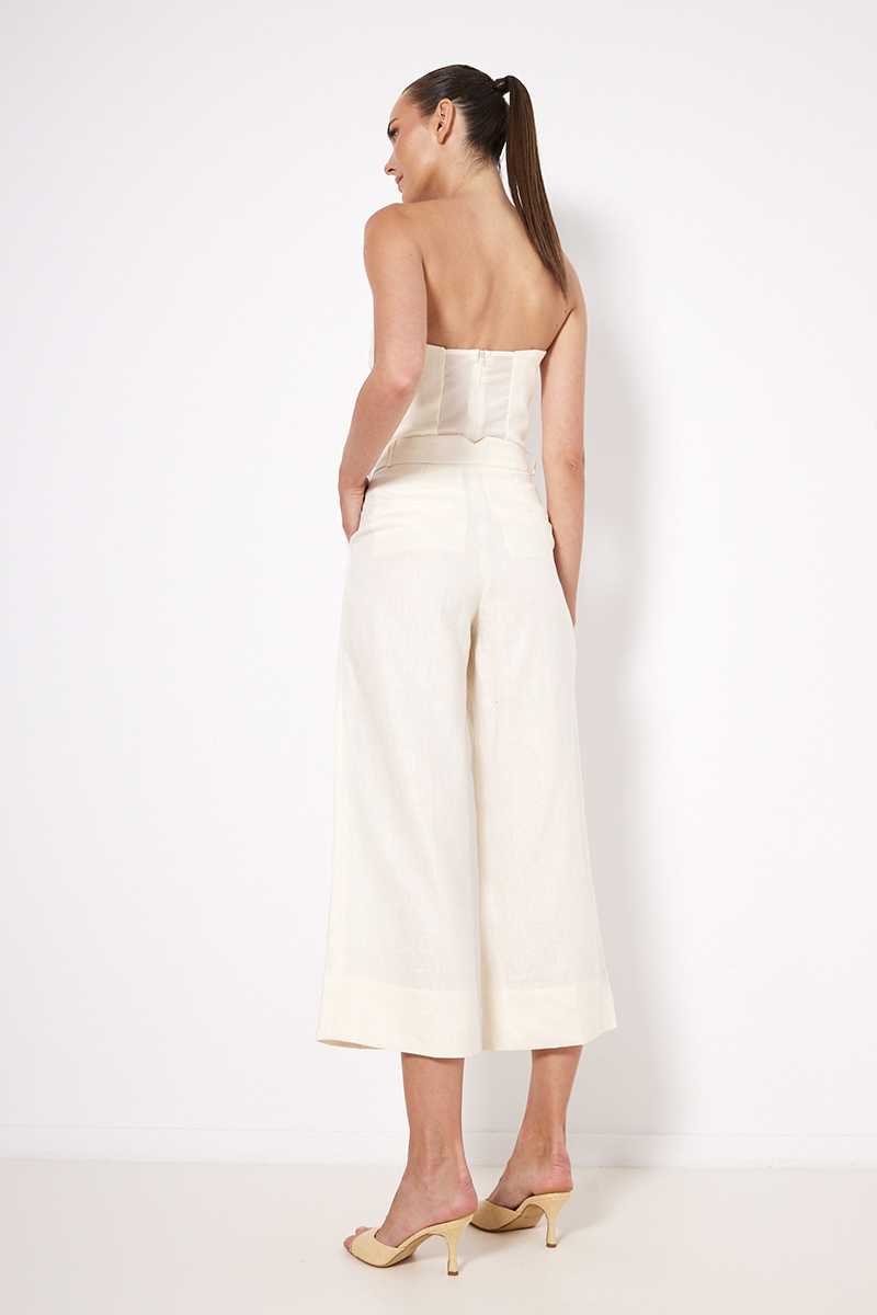 LINEN ZIP CULOTTE WITH PLEATS