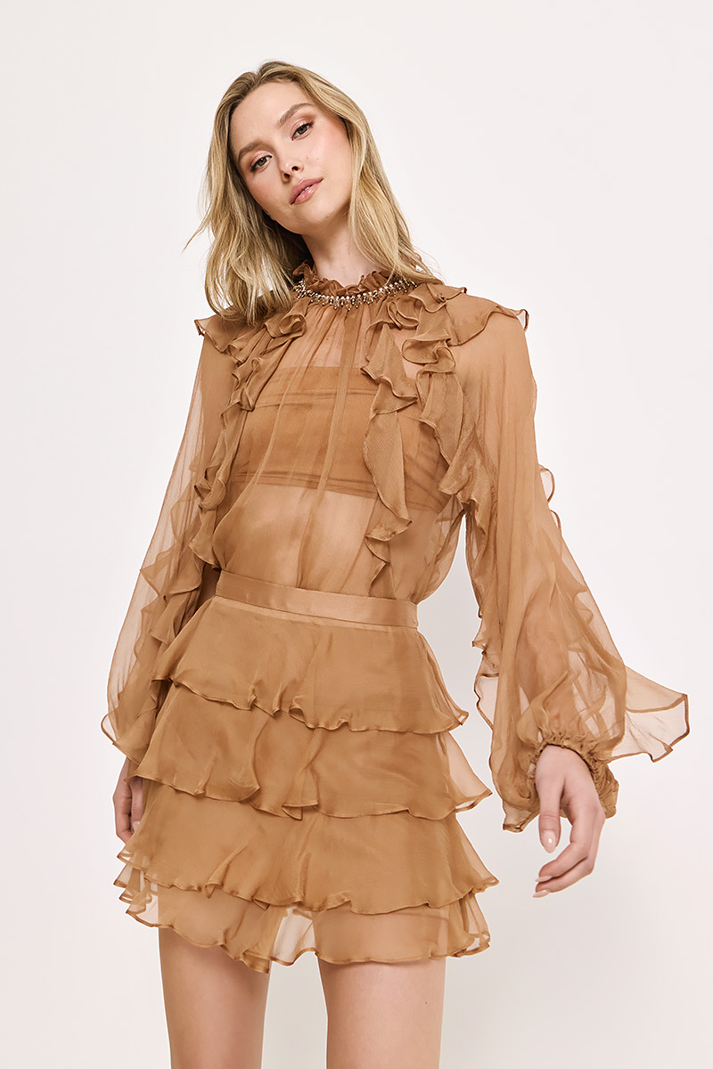 SILK MINI SKIRT WITH RUFFLES