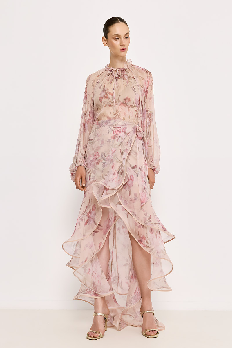 SILK MAXI SKIRT WITH RUFFLES