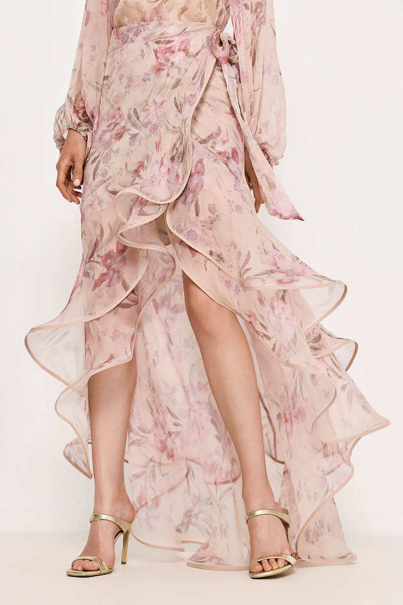 SILK MAXI SKIRT WITH RUFFLES
