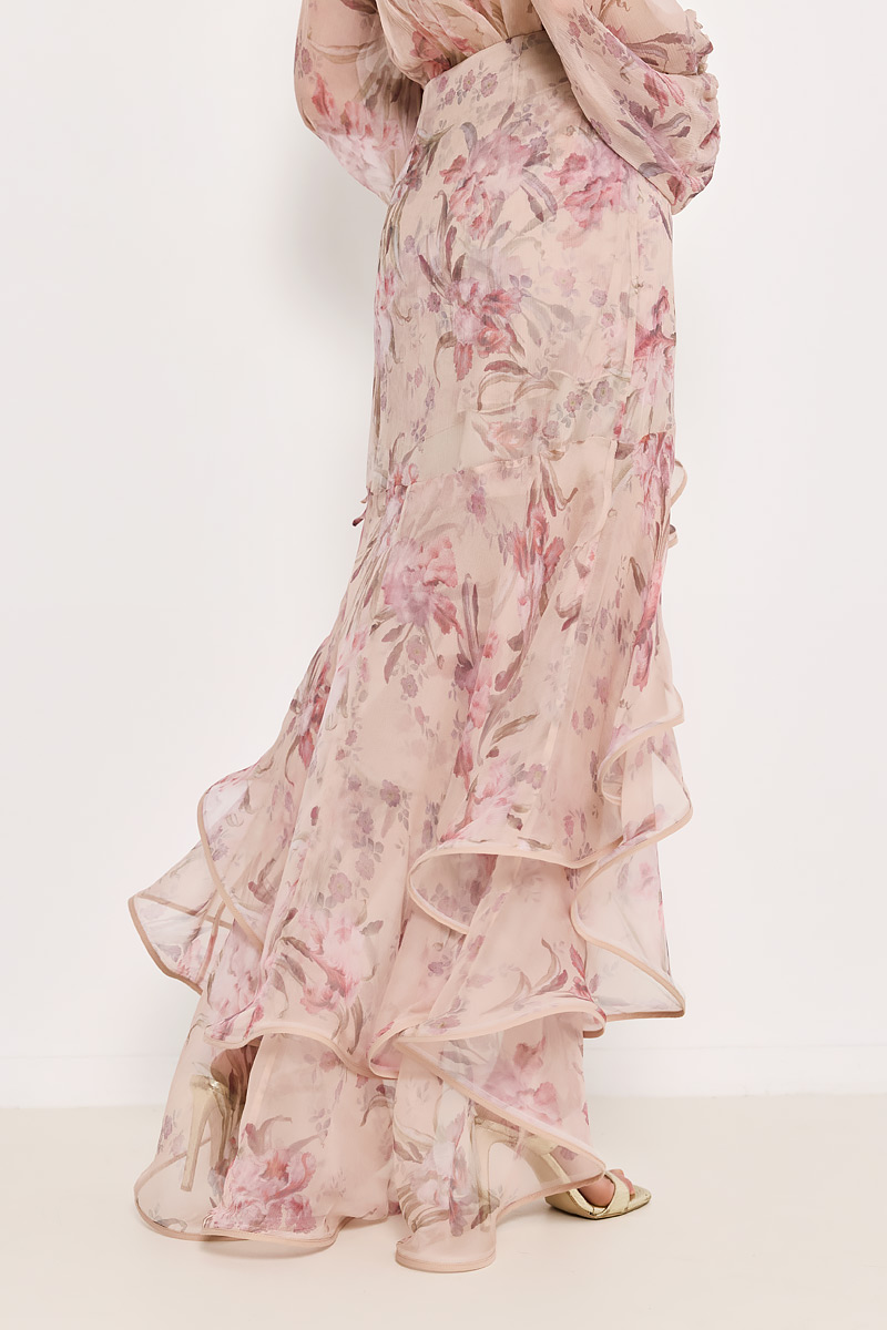 SILK MAXI SKIRT WITH RUFFLES