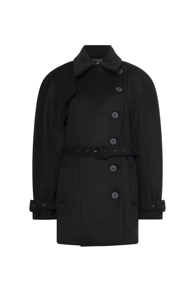 ΜΑΛΛΙΝΟ ΗΜΙΠΑΛΤΟ ΜΕ ΖΩΝΗ ΚΑΙ ΑΣΥΜΜΕΤΡΟ ΚΟΥΜΠΩΜΑ