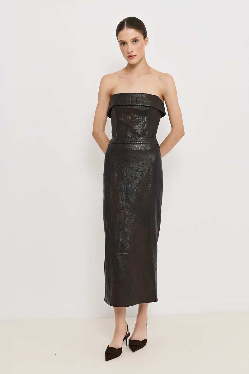 LEATHER MIDI SKIRT