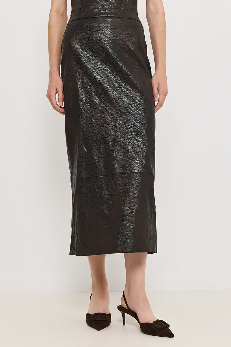LEATHER MIDI SKIRT